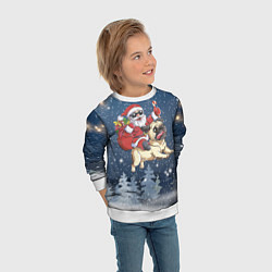Свитшот детский Санта едет на мопсе, цвет: 3D-белый — фото 2