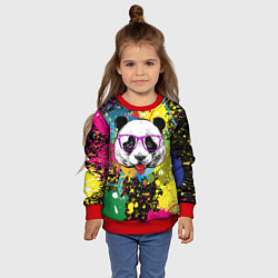 Свитшот детский Панда хипстер в брызгах краски, цвет: 3D-красный — фото 2