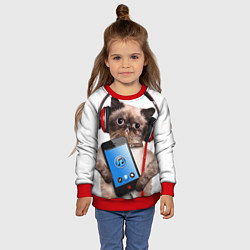 Свитшот детский Кот в наушниках, цвет: 3D-красный — фото 2