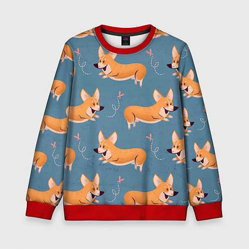 Детский свитшот Корги с бабочкой / 3D-Красный – фото 1