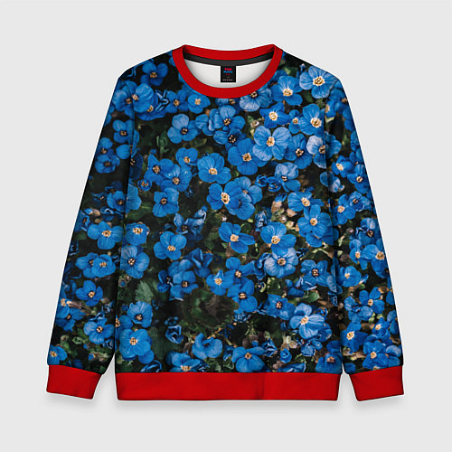 Детский свитшот Поле синих цветов фиалки лето / 3D-Красный – фото 1