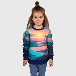 Свитшот детский Извилистая река закат природа, цвет: 3D-синий — фото 2
