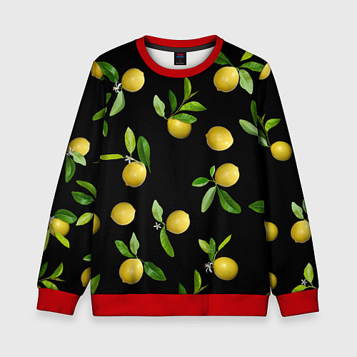 Детский свитшот Лимоны на черном / 3D-Красный – фото 1