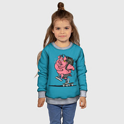 Свитшот детский Свинья на скейте, цвет: 3D-меланж — фото 2