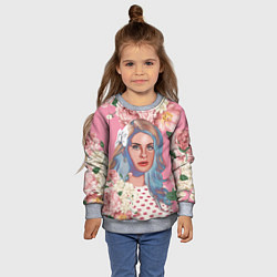 Свитшот детский Лана дел рей в цветах, цвет: 3D-меланж — фото 2