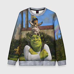 Свитшот детский Шрек, Кот и Осёл, цвет: 3D-меланж
