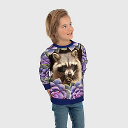 Свитшот детский Енот среди цветов, цвет: 3D-синий — фото 2