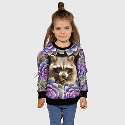 Свитшот детский Енот среди цветов, цвет: 3D-черный — фото 2