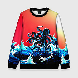 Свитшот детский Кракен в Море Градиент, цвет: 3D-черный