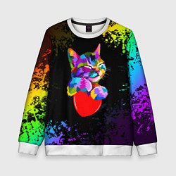 Свитшот детский РАДУЖНЫЙ КОТИК RAINBOW KITTY, цвет: 3D-белый