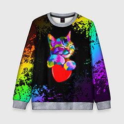 Свитшот детский РАДУЖНЫЙ КОТИК RAINBOW KITTY, цвет: 3D-меланж