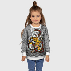 Свитшот детский Змея и ТигрTiger Snake Fight, цвет: 3D-белый — фото 2