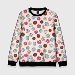 Свитшот детский Пончики донаты паттерн, цвет: 3D-черный