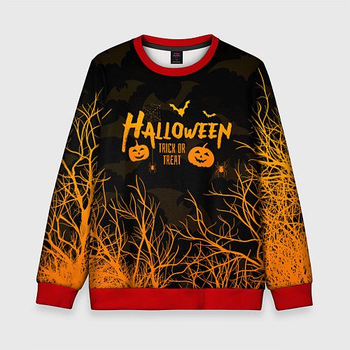 Детский свитшот HALLOWEEN FOREST BATS ЛЕТУЧИЕ МЫШИ В ЛЕСУ ХЕЛЛОУИН / 3D-Красный – фото 1