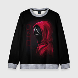 Свитшот детский ИГРА В КАЛЬМАРА, СТРАЖ ТРЕУГОЛЬНИК, ФИГУРЫ ИГРЫ, цвет: 3D-меланж