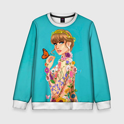 Свитшот детский Тейлор в цветах, цвет: 3D-белый