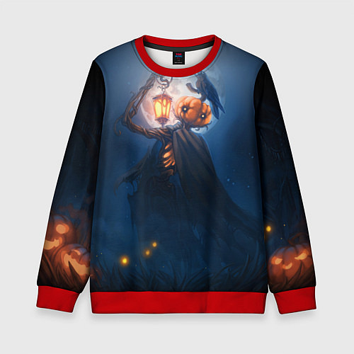 Детский свитшот ТЫКВИННЫЙ МОНСТР В ТУМАНЕ ХЕЛЛОУИН / 3D-Красный – фото 1