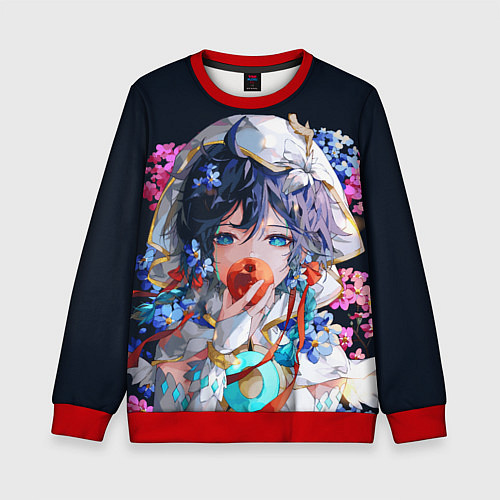 Детский свитшот Venti gi ест яблоко Genshin impact Геншин Импакт / 3D-Красный – фото 1