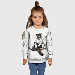 Свитшот детский Котик с пистолетом на стене мем, цвет: 3D-белый — фото 2