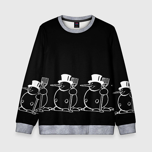Детский свитшот Снеговик на черном фоне / 3D-Меланж – фото 1