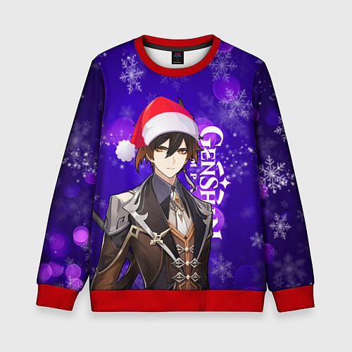 Детский свитшот НОВОГОДНИЙ GENSHIN IMPACT, ЧЖУН ЛИ / 3D-Красный – фото 1