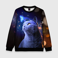 Свитшот детский КОТ И ГОЛУБАЯ БАБОЧКА, цвет: 3D-черный