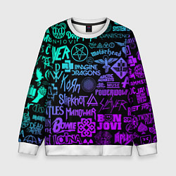 Свитшот детский ЛОГОТИПЫ РОК ГРУПП НЕОН ROCK NEON, цвет: 3D-белый