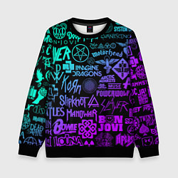 Свитшот детский ЛОГОТИПЫ РОК ГРУПП НЕОН ROCK NEON, цвет: 3D-черный