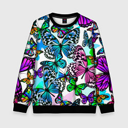 Свитшот детский Рой цветных бабочек, цвет: 3D-черный