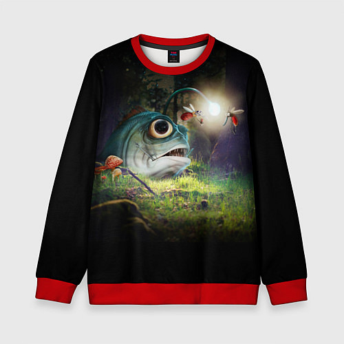 Детский свитшот Рыба в лесу / 3D-Красный – фото 1