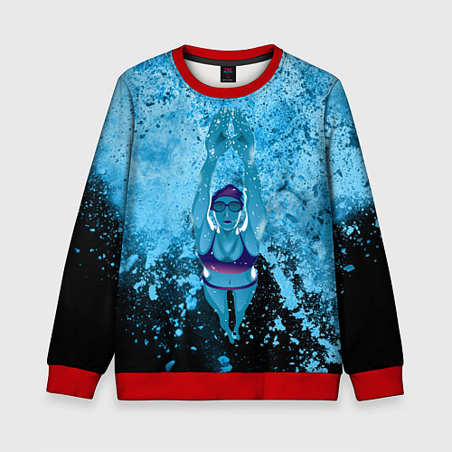 Детский свитшот Спортивное плавание Голубая вода / 3D-Красный – фото 1