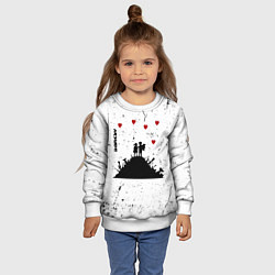 Свитшот детский Banksy мальчик и девочка на горе оружия, цвет: 3D-белый — фото 2