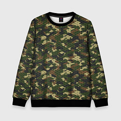 Свитшот детский Камуфляж лесной с высокотехнологичной гексагональн, цвет: 3D-черный