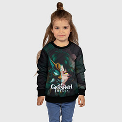 Свитшот детский Геншин Сяо-охотник на демонов, цвет: 3D-черный — фото 2