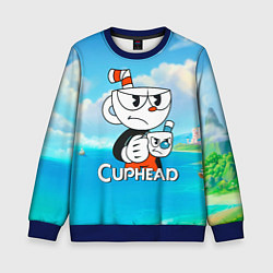 Свитшот детский Cuphead сердитая чашечка, цвет: 3D-синий