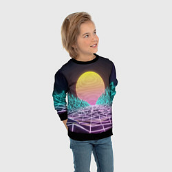 Свитшот детский Vaporwave Закат солнца в горах Neon, цвет: 3D-черный — фото 2