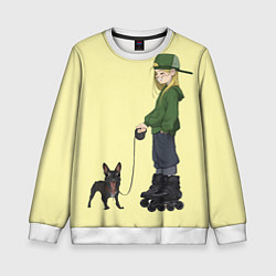 Свитшот детский Девочка и собака-улыбака, цвет: 3D-белый