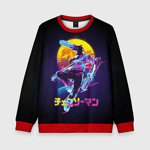 Детский свитшот CHAINSAW MAN on the background of the moon / 3D-Красный – фото 1