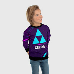 Свитшот детский Символ Zelda в неоновых цветах на темном фоне, цвет: 3D-черный — фото 2