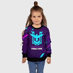 Свитшот детский Символ Free Fire в неоновых цветах на темном фоне, цвет: 3D-черный — фото 2