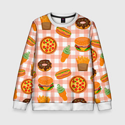 Свитшот детский PIZZA DONUT BURGER FRIES ICE CREAM pattern, цвет: 3D-белый