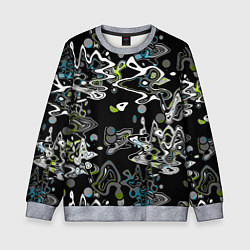 Свитшот детский Черно-белый с синими вкраплениями абстрактный узор, цвет: 3D-меланж