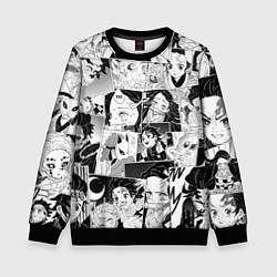 Свитшот детский Клинок рассекающий демонов паттерн, цвет: 3D-черный