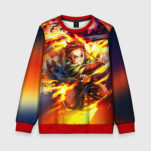 Детский свитшот Клинок, рассекающий демонов Demon Slayer / 3D-Красный – фото 1