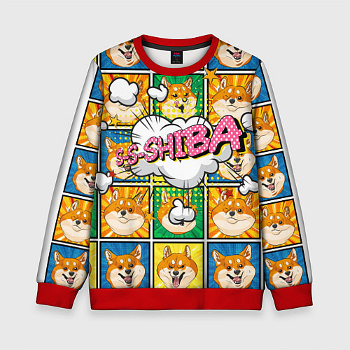 Детский свитшот Pop art shiba inu / 3D-Красный – фото 1