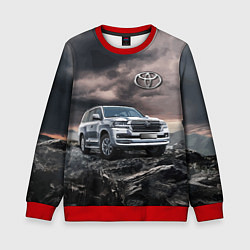 Свитшот детский Toyota Land Cruiser 200 среди скал, цвет: 3D-красный