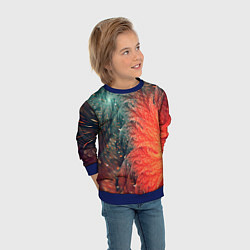 Свитшот детский Зеленые и оранжевые завихрения, цвет: 3D-синий — фото 2