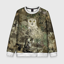 Свитшот детский Сова на абстрактном коричневом фоне, цвет: 3D-белый