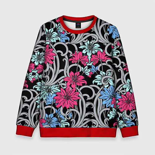 Детский свитшот Цветочный летний паттерн Fashion trend / 3D-Красный – фото 1