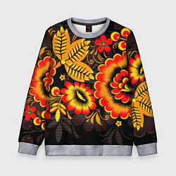 Детский свитшот Хохломская Роспись Цветы На Тёмном Фоне